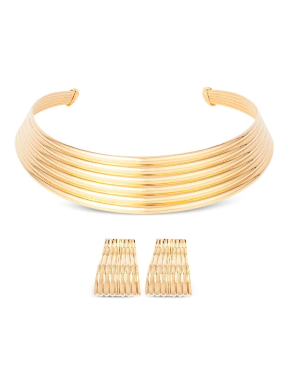 1970s Monet ribbed style choker and earrings set - Modern Taupe & Charcoal Men