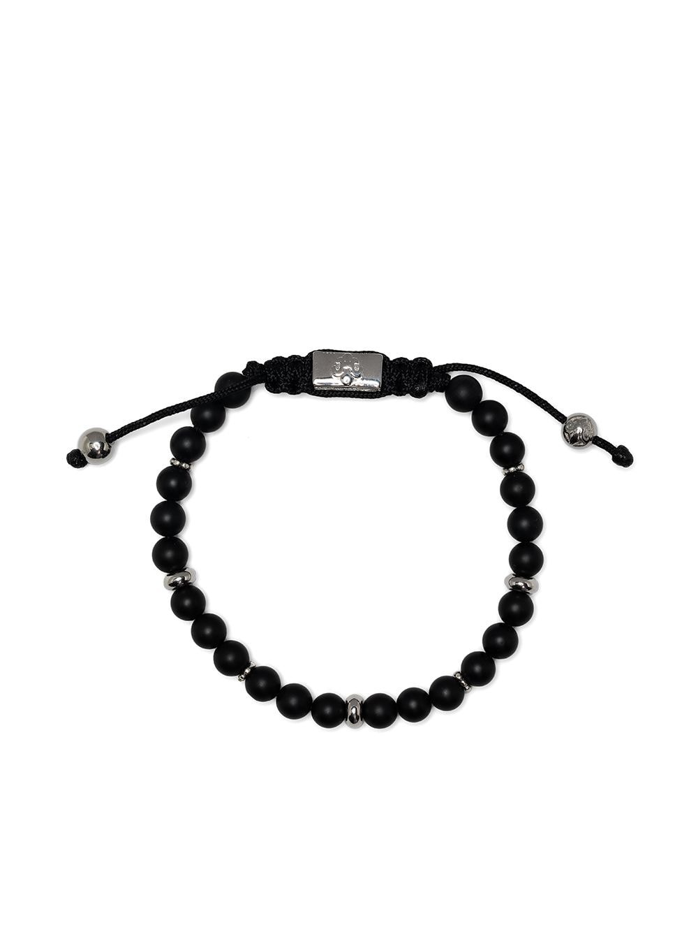 onyx-bead drawstring bracelet - White & Grey Summer Men